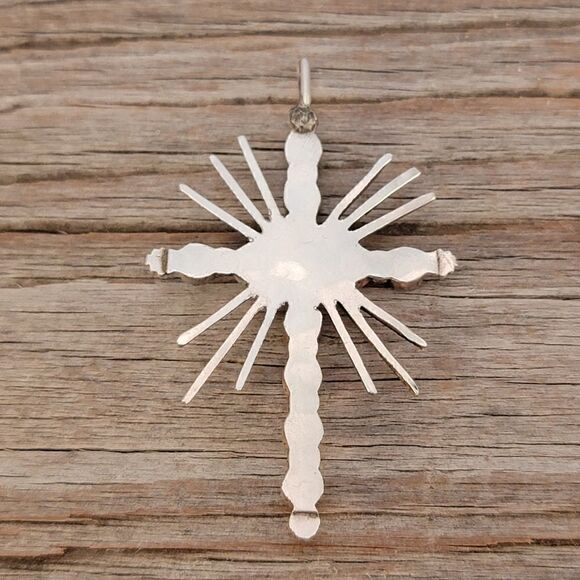 Vintage Sterling Zuni Green Turquoise Light Rays Cross - Picture 7 of 7